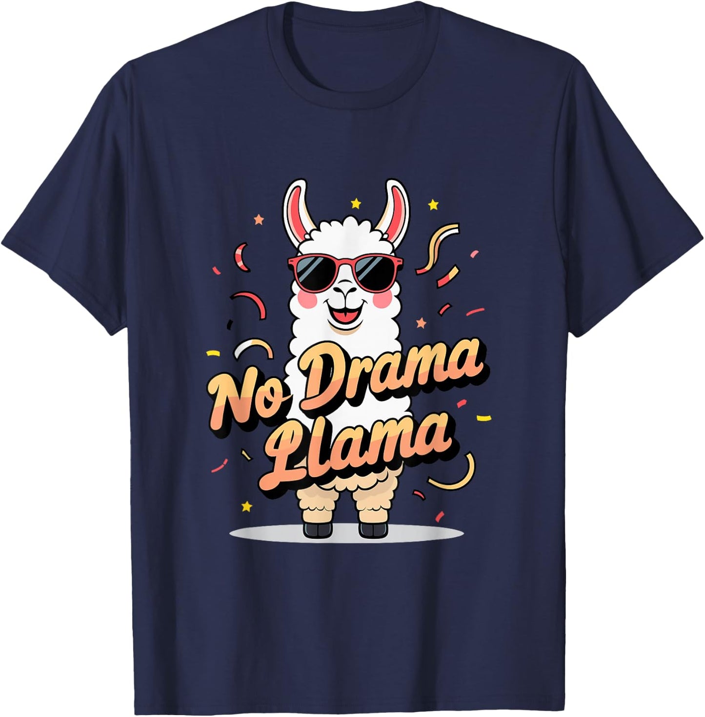 Cool No Drama Llama Party Design T-Shirt - T-Shirt | Navy