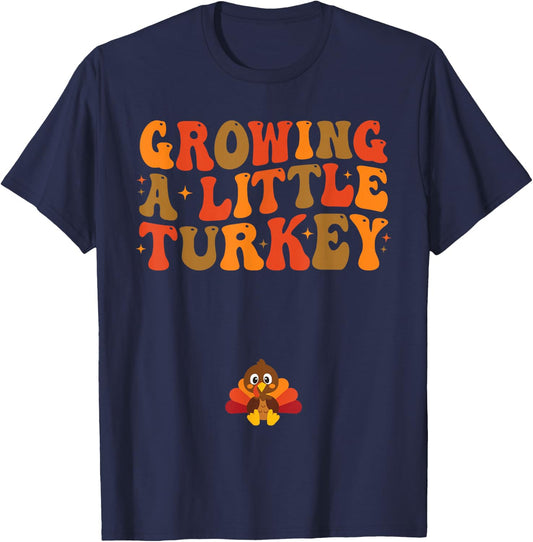 Growing a Little Turkey Thanksgiving Pregnancy Announcement T-Shirt - T-Shirt | Navy