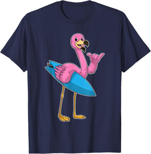 Flamingo Surfing Surfboard Summer T-Shirt - T-Shirt | Navy