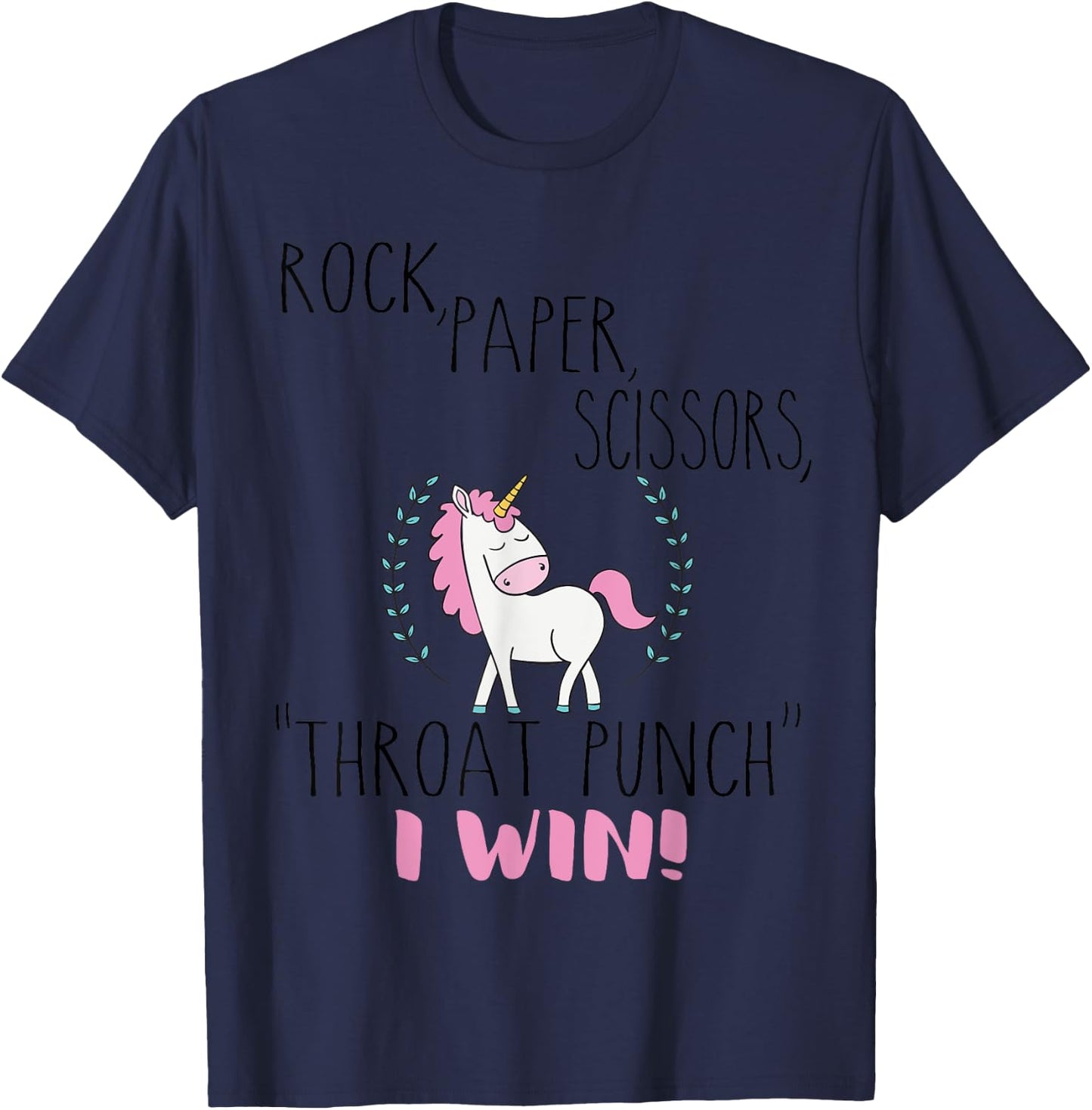 Funny Unicorn Rock Paper Scissors Throat Punch I Win T-Shirt - T-Shirt | Navy