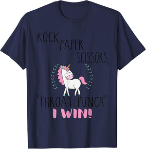 Funny Unicorn Rock Paper Scissors Throat Punch I Win T-Shirt - T-Shirt | Navy