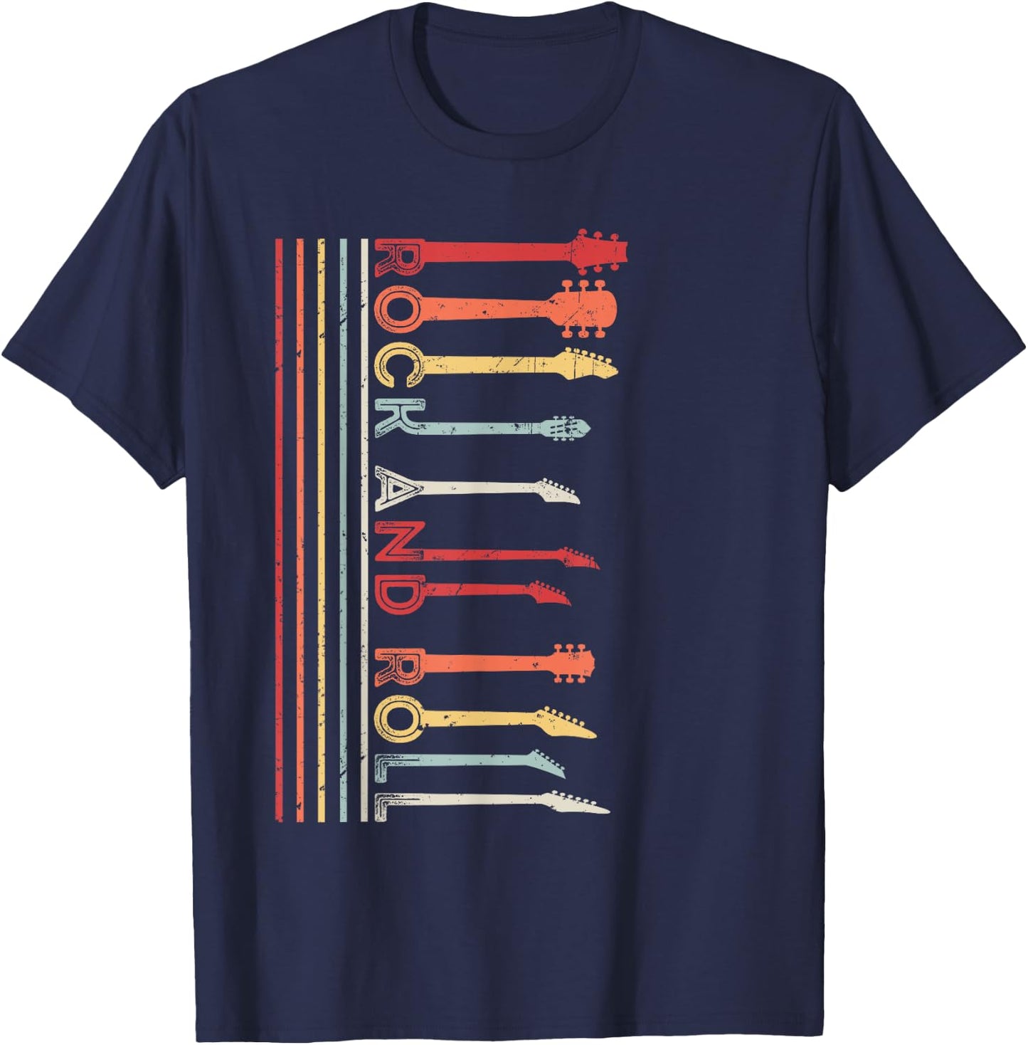 Rock And Roll Vintage For Concert Band, Rock Music Lover T-Shirt - T-Shirt | Navy