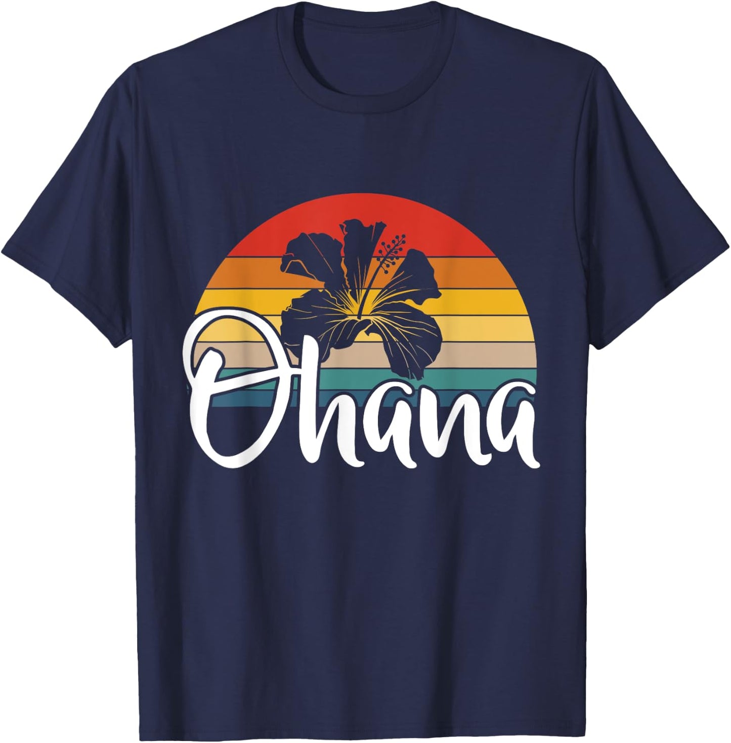 Ohana Hawaii Hibiscus Flower 70s Retro Family Holiday T-Shirt - T-Shirt | Navy