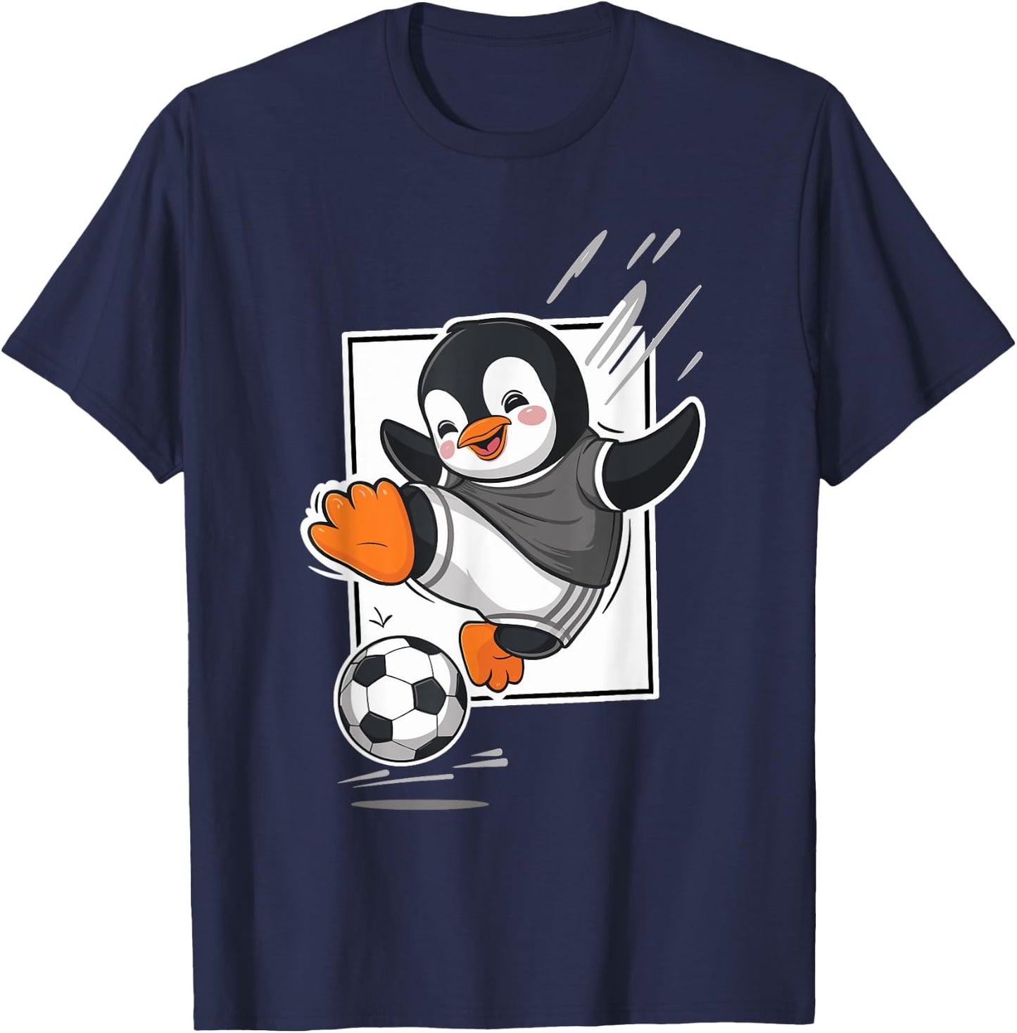 Penguin Playing Soccer Kicking Football Cute Cartoon Penguin T-Shirt - T-Shirt | Navy