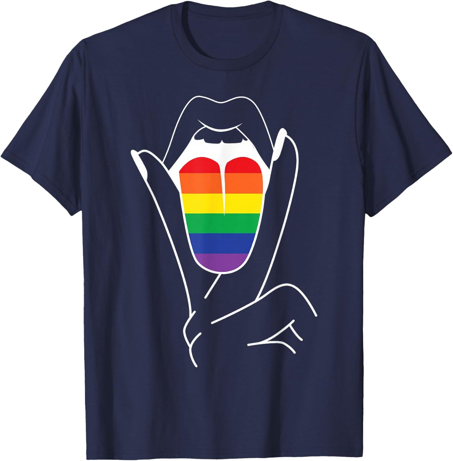 Rainbow Pride Tongue Adult Gay Party Lesbian Queer CSD LGBT T-Shirt - T-Shirt | Navy