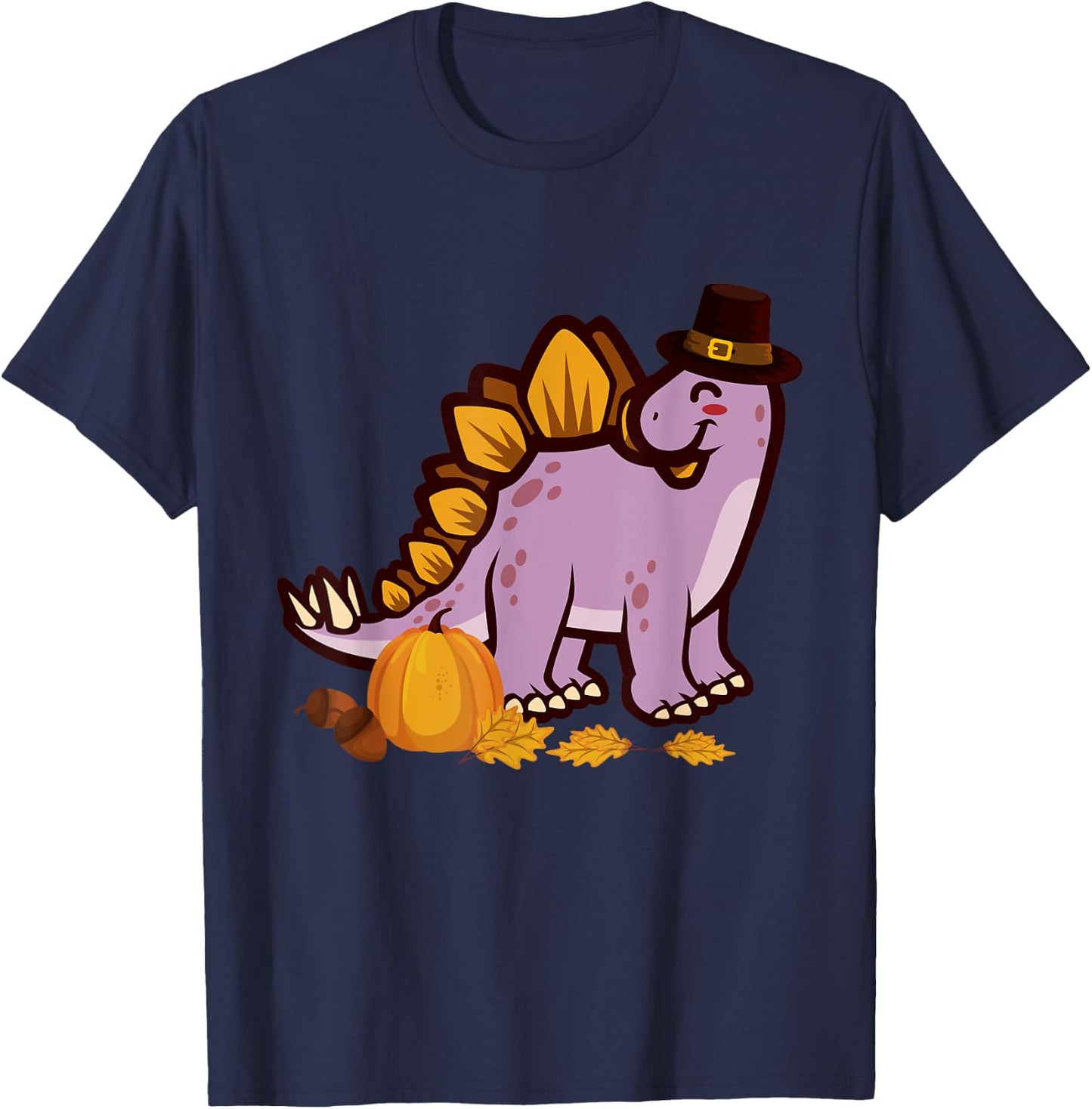 Happy Thanksgiving Holiday Cute Stegosaurus Dinosaur T-Shirt - T-Shirt | Navy