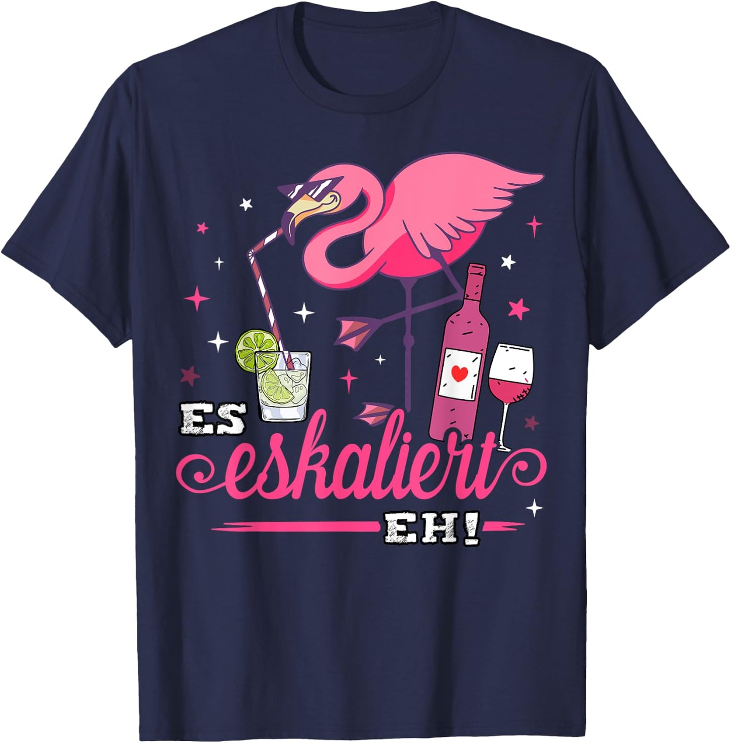 Es eskaliert eh Flamingo Kostüm Malle Party Outfit Frau JGA T-Shirt - T-Shirt | Navy
