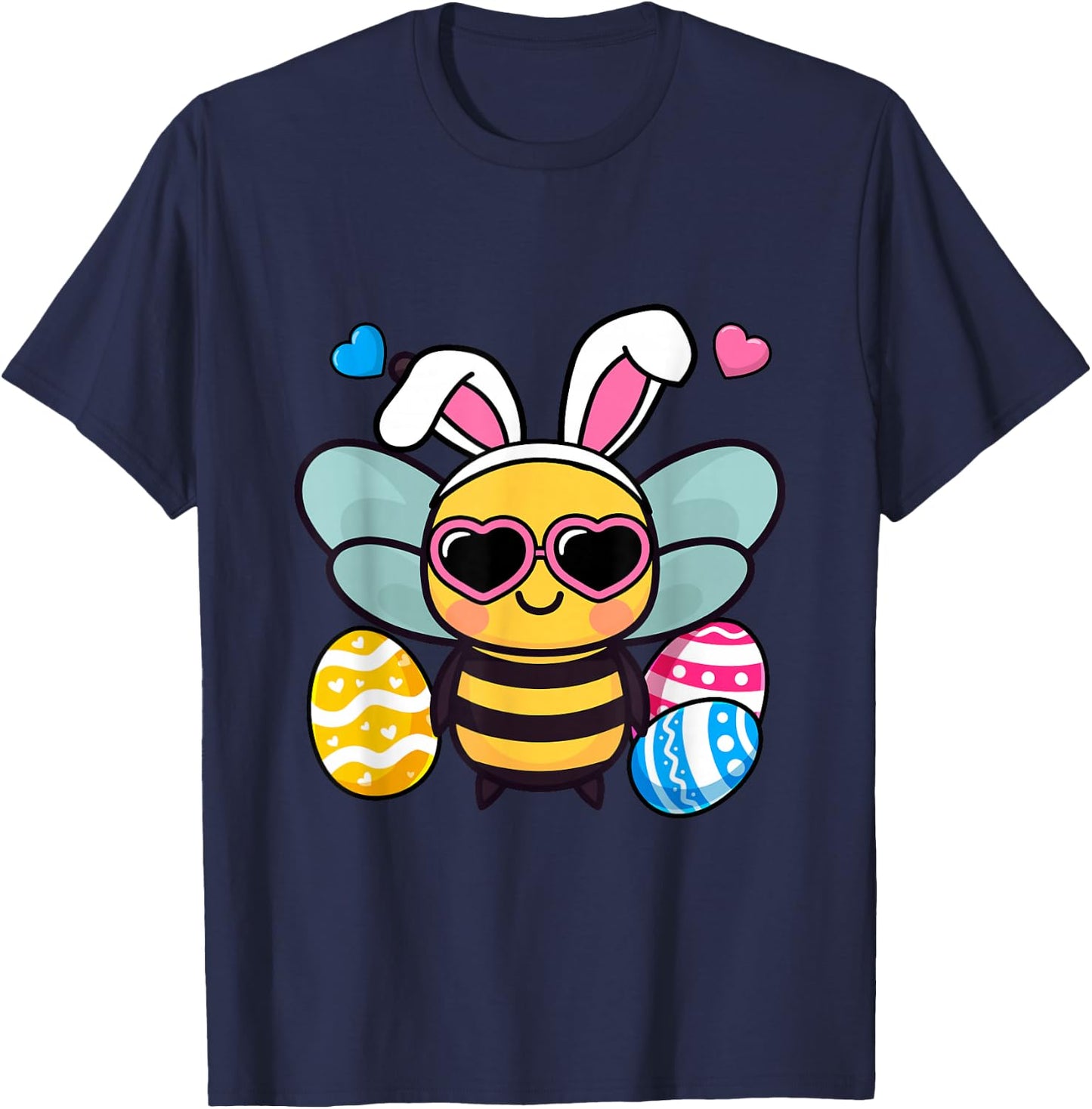 Cute Bee Bunny Ears Easter Day Boy Girl Kids T-Shirt - T-Shirt | Navy