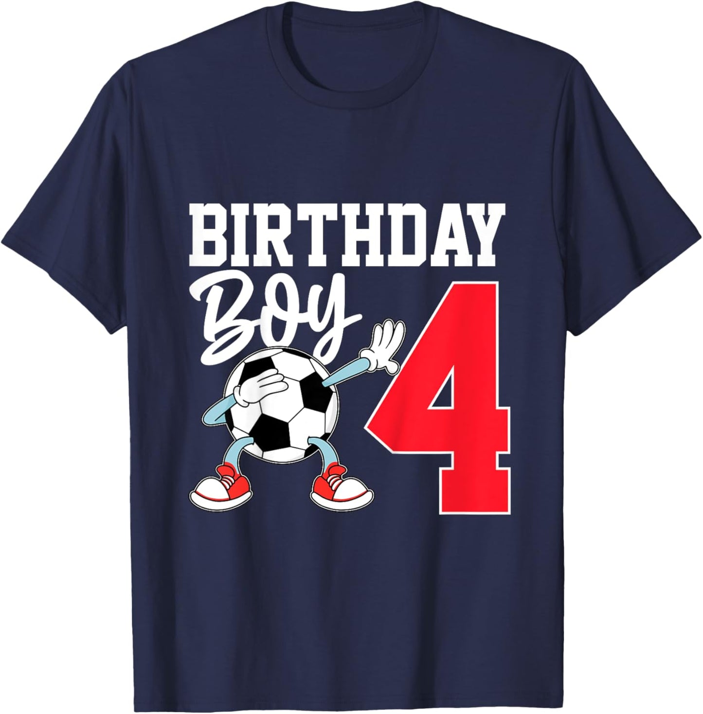 Kids 4th Birthday Shirt Boy Soccer Kids Football Four 4 Year Old T-Shirt - T-Shirt | Navy