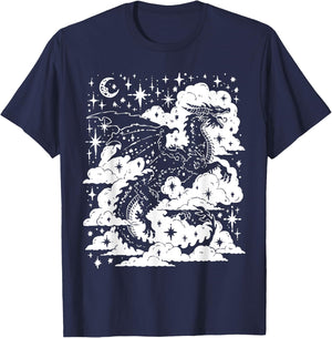 Dark Academia Fantasy Dragon | Book Lover Bookish Goblincore T-Shirt - T-Shirt | Navy