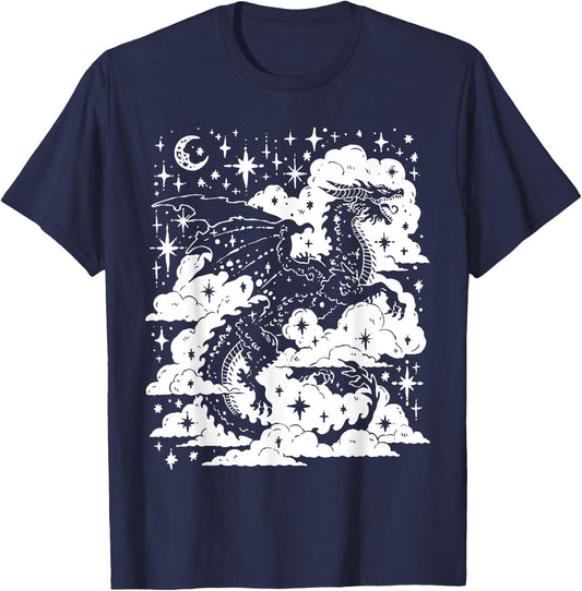 Dark Academia Fantasy Dragon | Book Lover Bookish Goblincore T-Shirt - T-Shirt | Navy