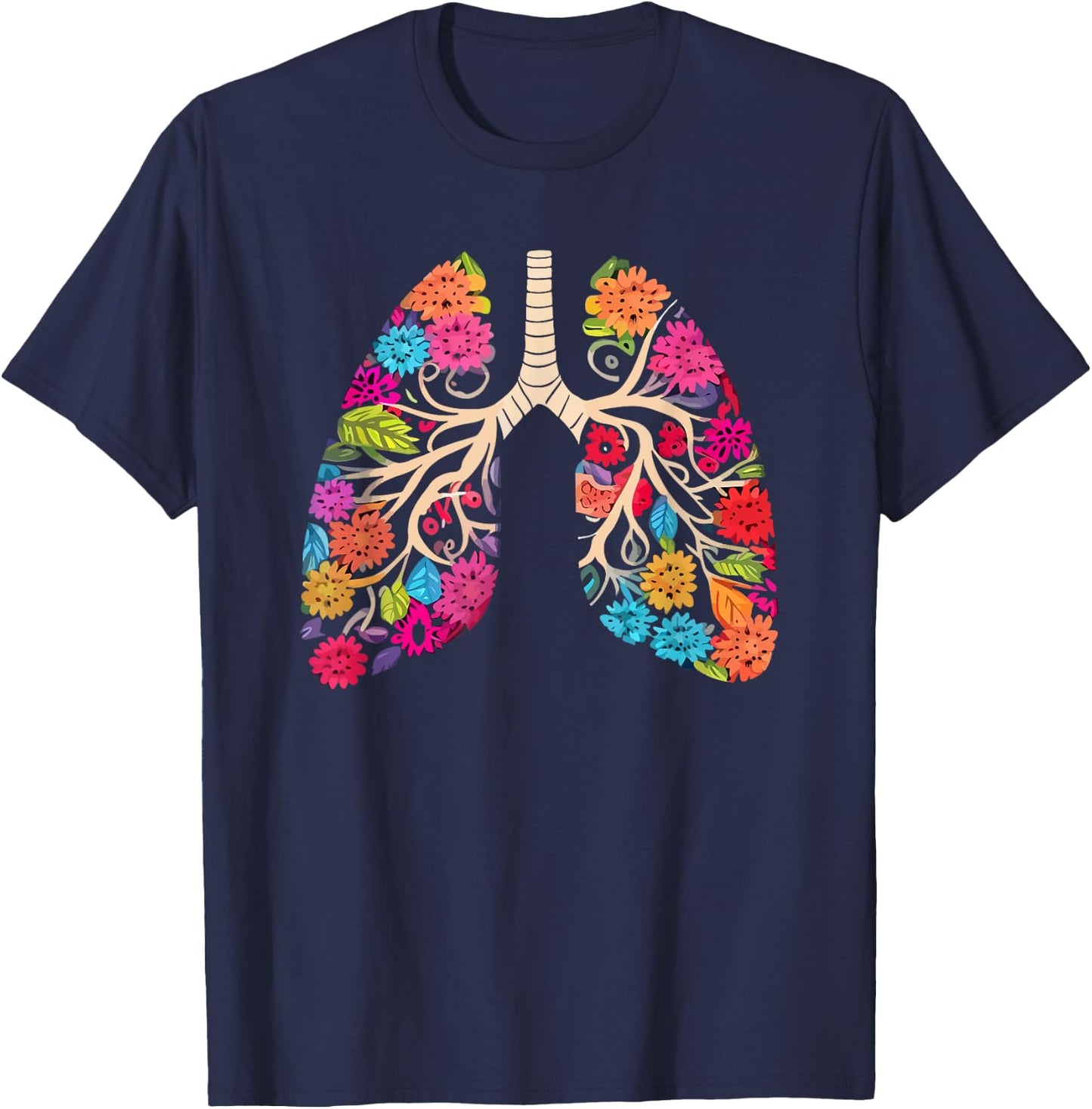 Pulmonologist Floral Lung Anatomy Respiratory Life T-Shirt - T-Shirt | Navy