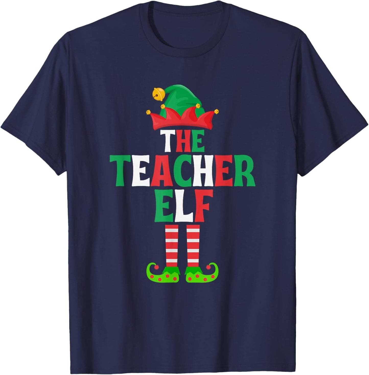 The Teacher Elf - Funny Matching Family Group Christmas T-Shirt - T-Shirt | Navy