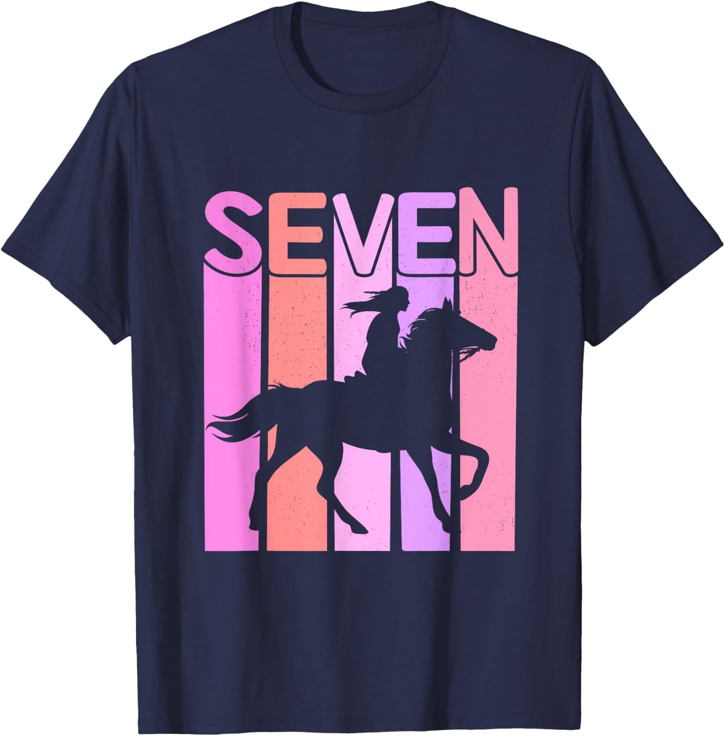 Horse Girl 7th Birthday Horseback Riding 7 Year Old T-Shirt - T-Shirt | Navy