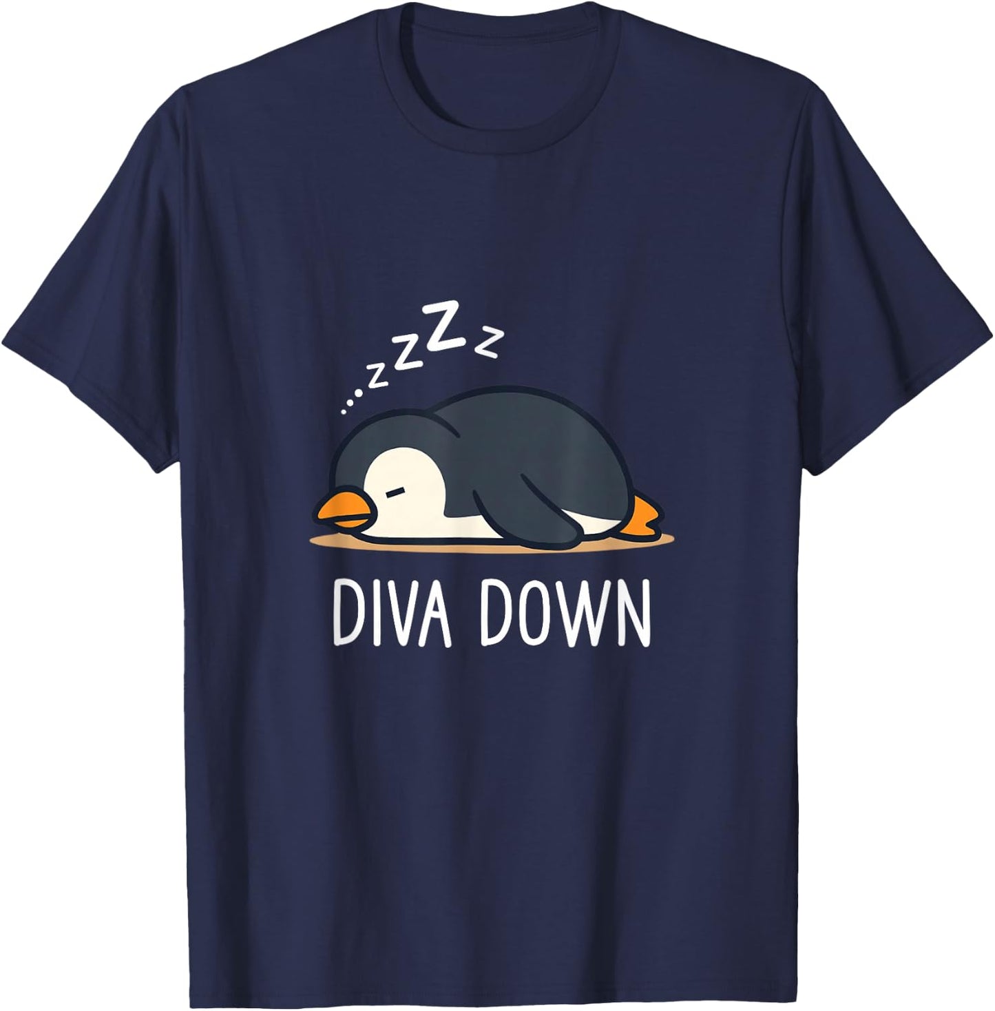 Diva Down Sleeping Penguin Cute Funny Lazy T-Shirt - T-Shirt | Navy