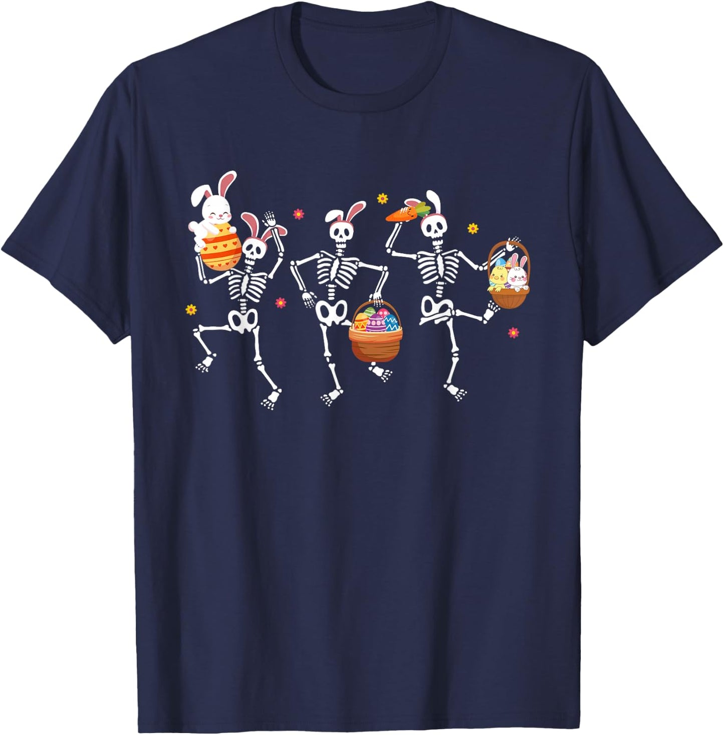 Bunny Skeleton Dancing Easter Basket Carrot Funny Easter Day T-Shirt - T-Shirt | Navy