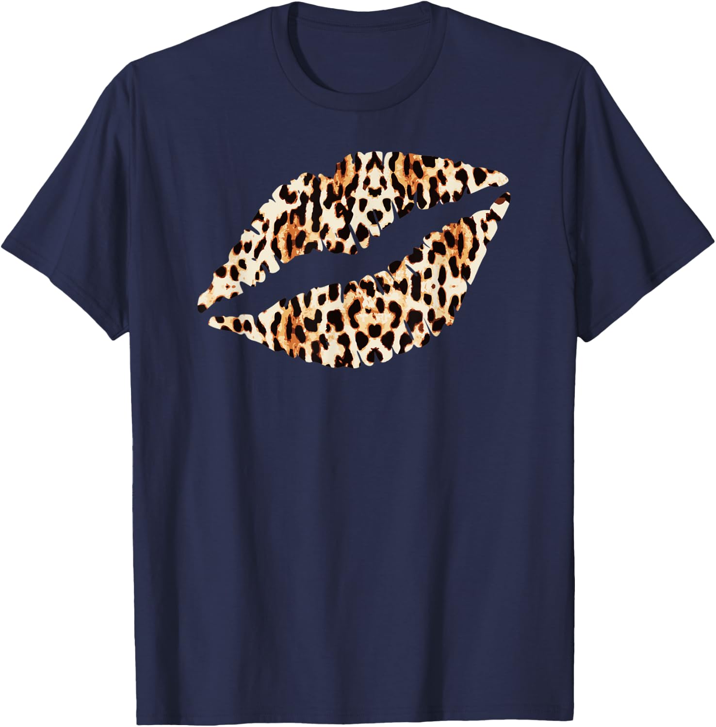 Cool Lips Kiss Me Leopard Cheetah Print T-Shirt - T-Shirt | Navy