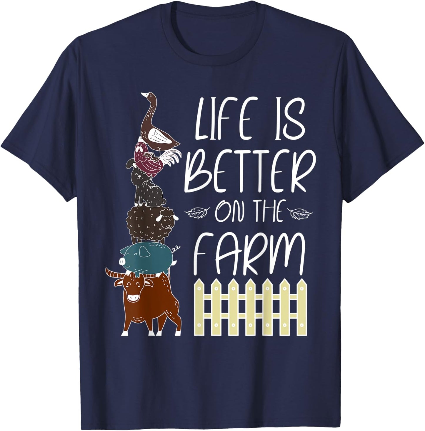 Life is better on the Farm Cute Animal Friends, Farm Girl T-Shirt - T-Shirt | Navy