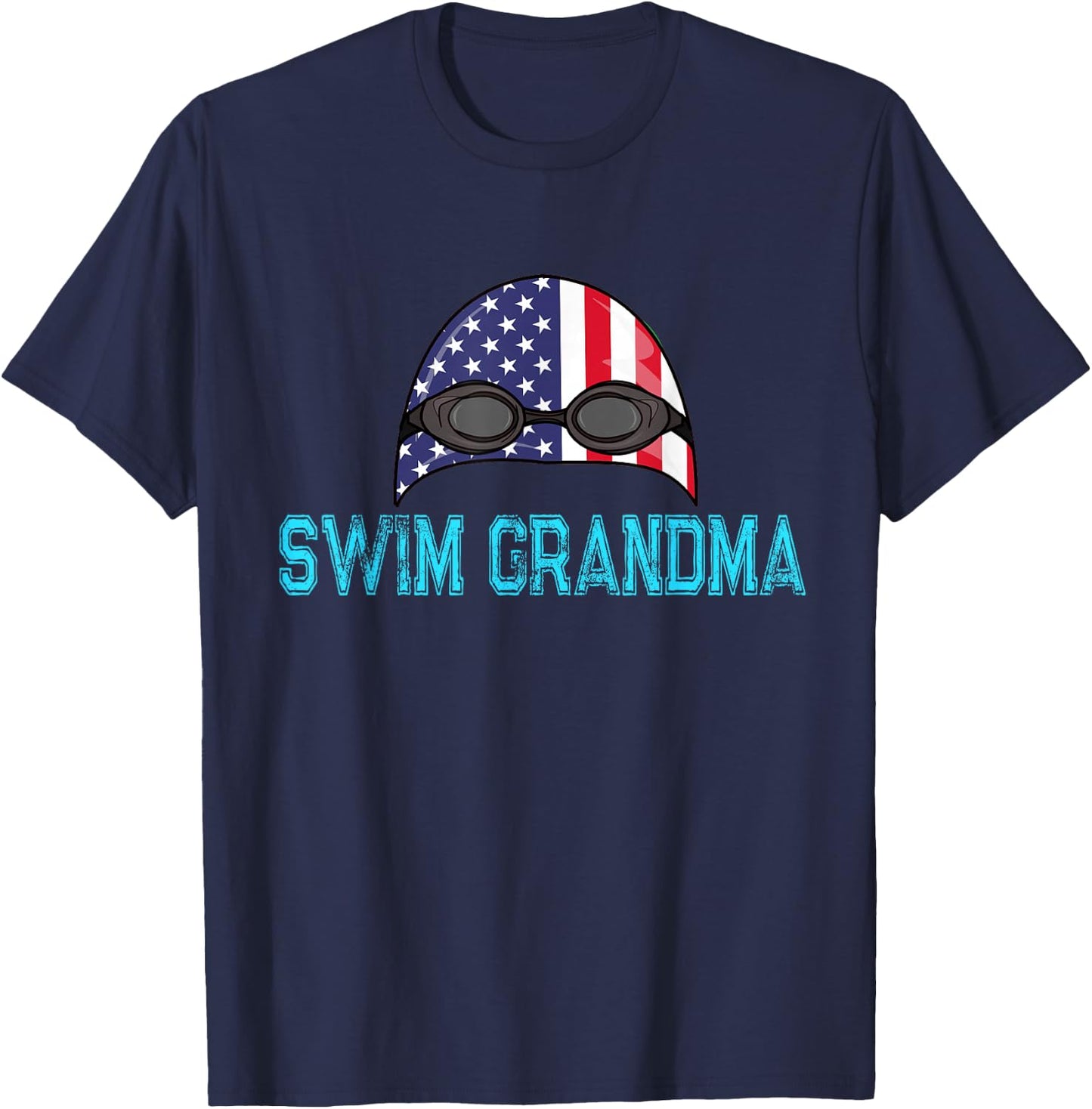 Swimming Swim Cap Love Funny Swimmer Girl Grandma USA Flag T-Shirt - T-Shirt | Navy