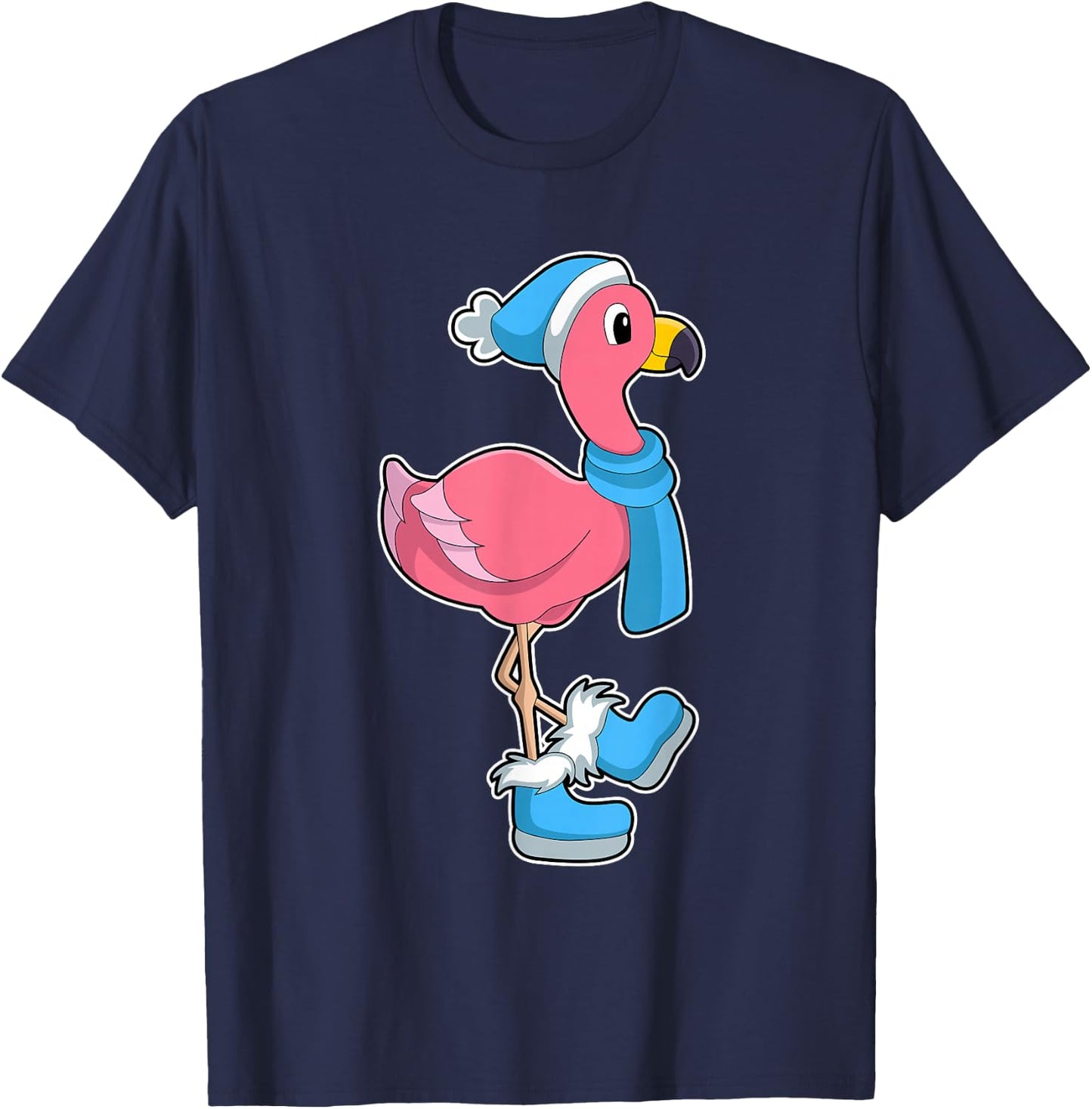 Flamingo Winter Scarf T-Shirt - T-Shirt | Navy