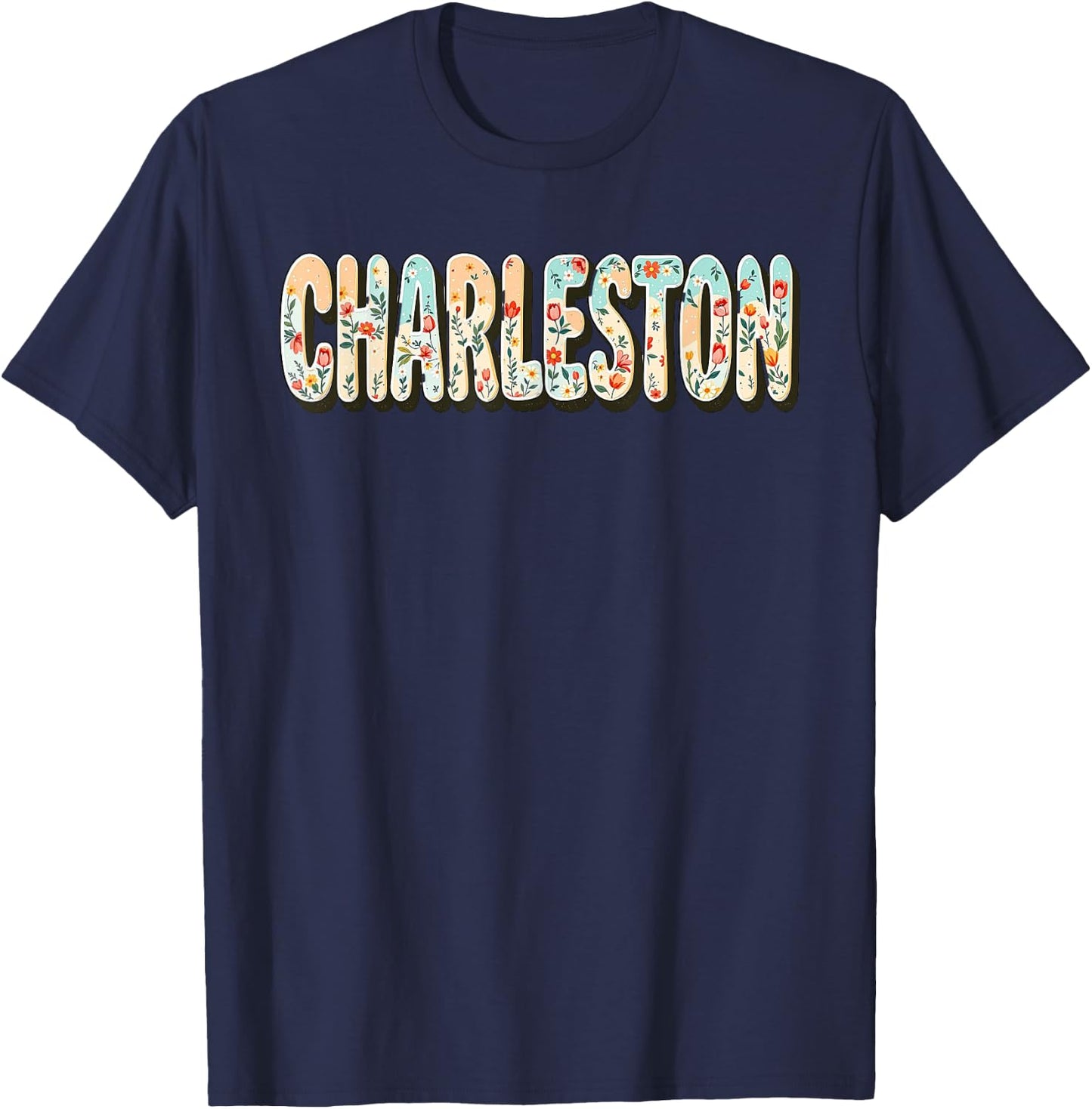 Charleston SC Bachelorette, Vintage 70s Retro Wildflowers T-Shirt - T-Shirt | Navy