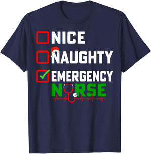 Nice Naughty Emergency Nurse Xmas ER Nursing Christmas T-Shirt - T-Shirt | Navy
