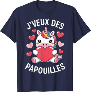 I Want Papouilles Love Couple Humor Valentine's Day , Black, S T-Shirt - T-Shirt | Navy