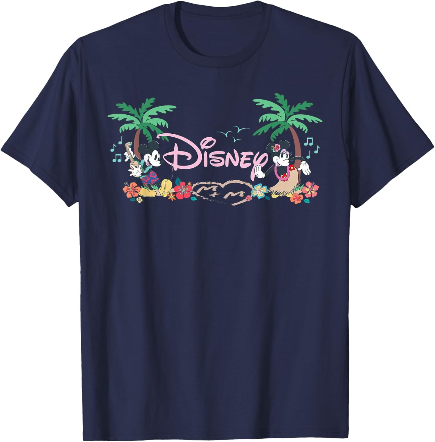Disney Mickey & Minnie Tropical Island Vacation Script Logo T-Shirt - T-Shirt | Navy