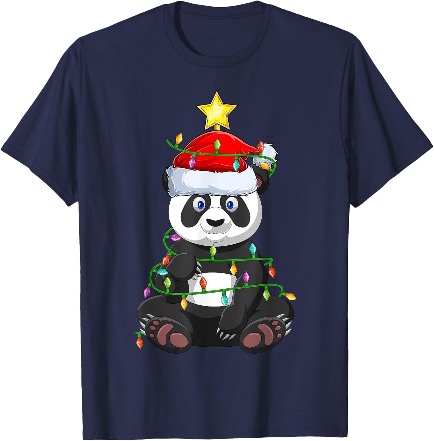 Panda Xmas Tree Lighting Santa Panda Christmas T-Shirt - T-Shirt | Navy