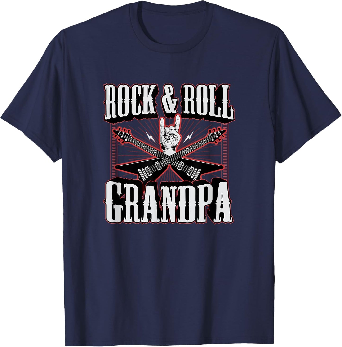 Rock and Roll Grandpa Vintage Guitar Musician Music Lover T-Shirt - T-Shirt | Navy