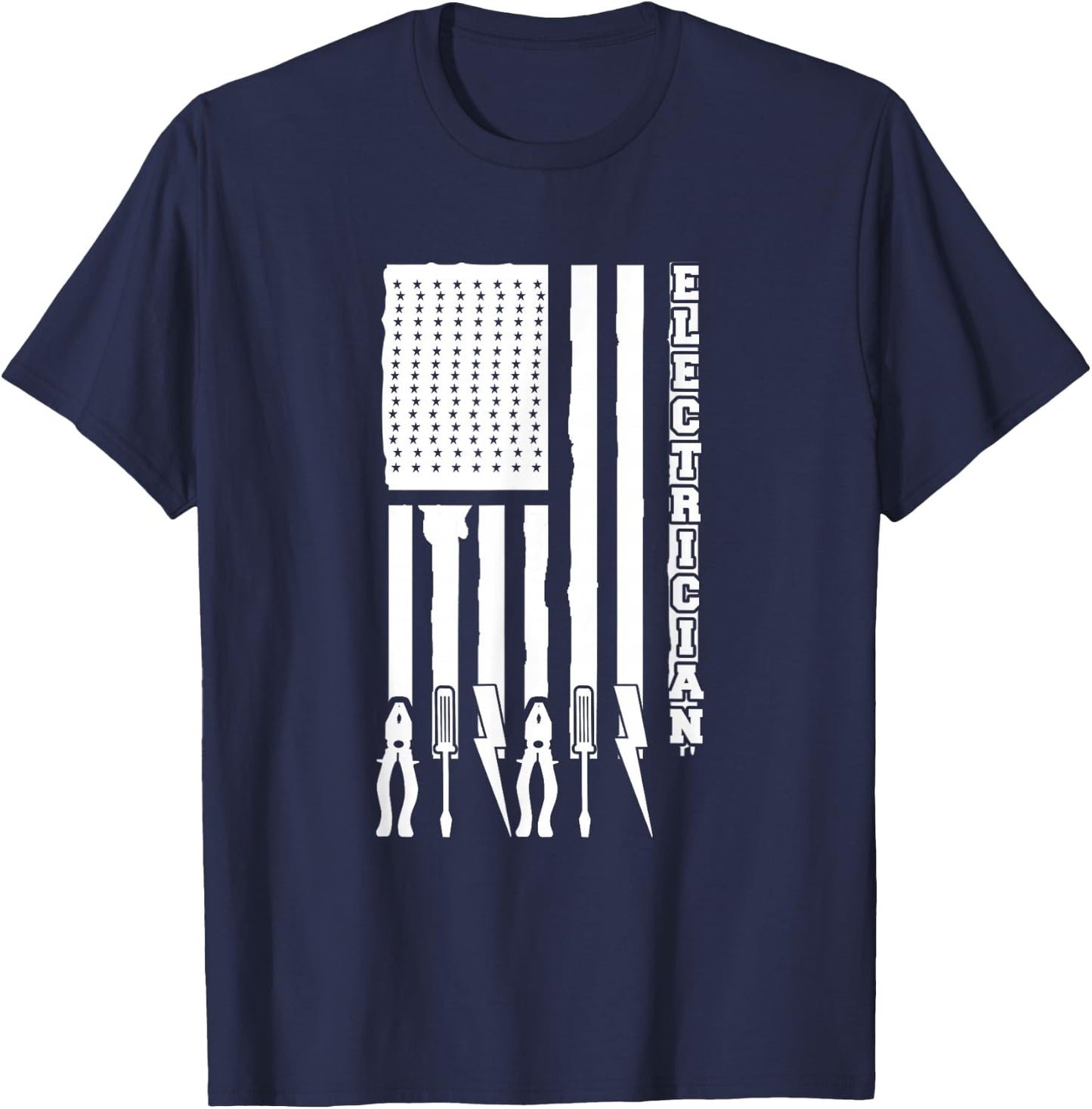 Electrician Gifts - Electrician On USA Flag W/ Tools T-Shirt - T-Shirt | Navy