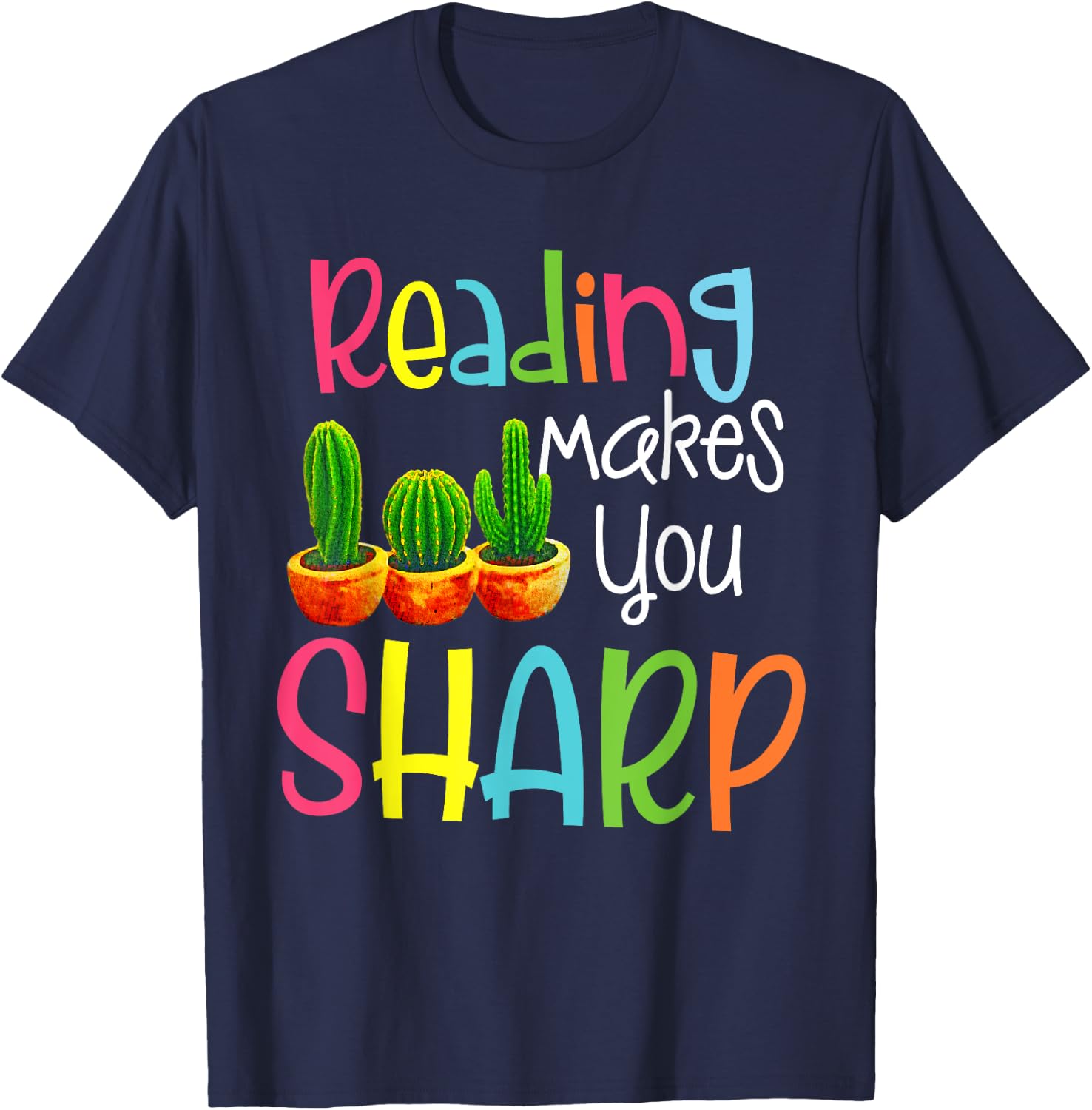 Reading Cactus ELA Teacher Sharp - Cute Reading Teacher Men Women Kids T-Shirt - T-Shirt | Navy