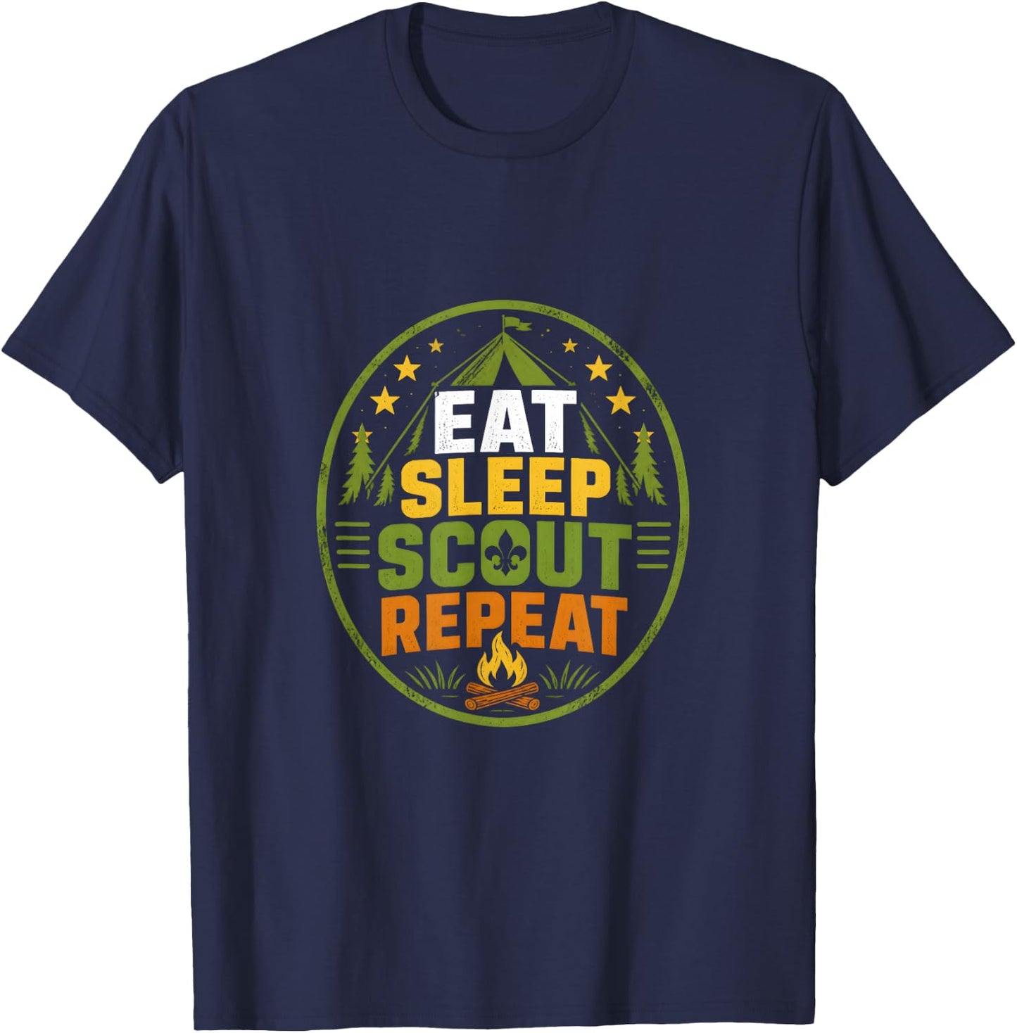 Eat Sleep Scout Repeat Scouts BSA Camp Badge T-Shirt - T-Shirt | Navy