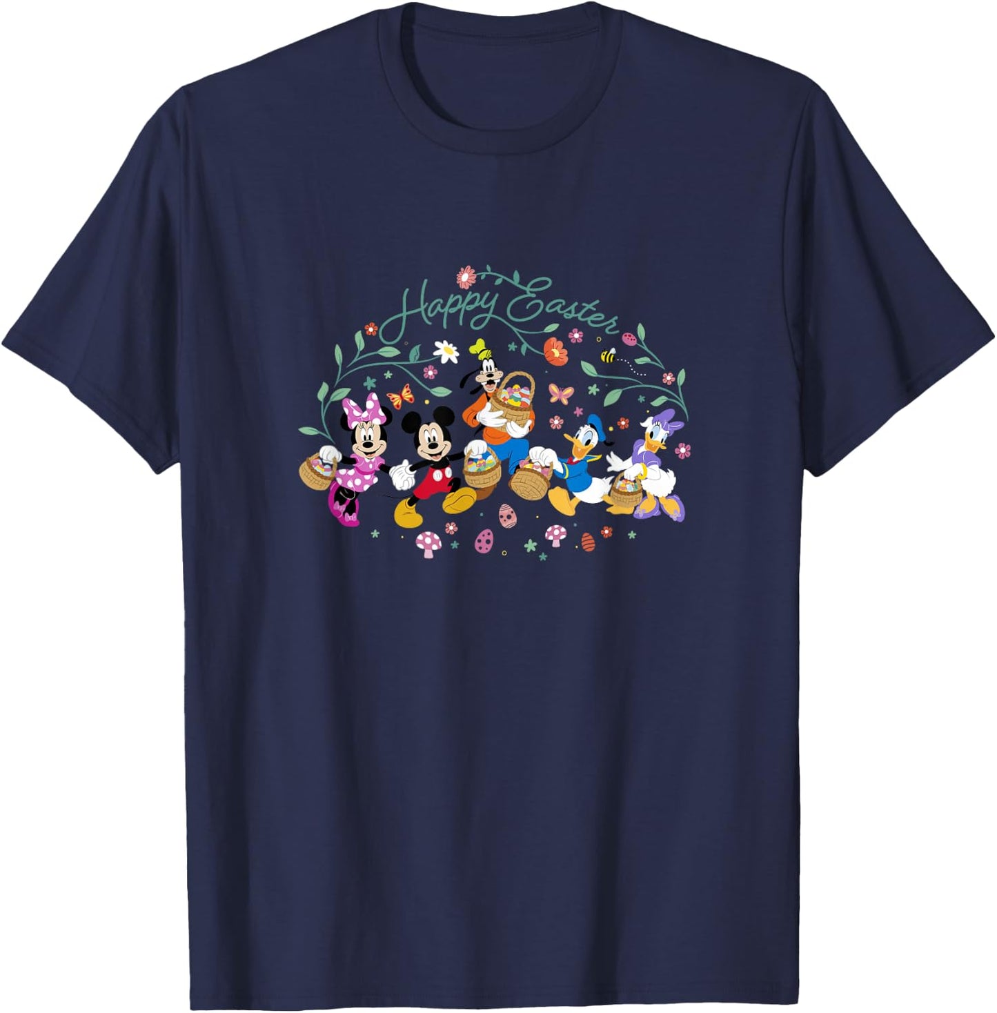 Disney Mickey And Friends Happy Easter Spring Floral Holiday T-Shirt - T-Shirt | Navy