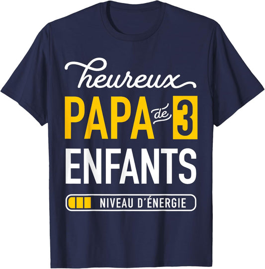 Funny Happy Dad Of 3 Kids For Tired Dad T-Shirt - T-Shirt | Navy