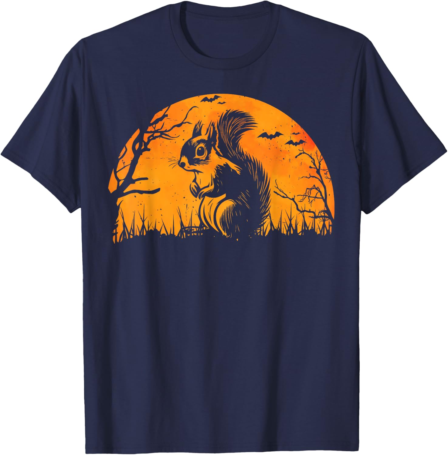 Funny Squirrel Halloween Silhouette Spooky Squirrel Lover T-Shirt - T-Shirt | Navy