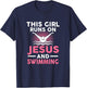 This girl runs on Jesus and swimming Swimmers Gift T-Shirt - T-Shirt | Navy