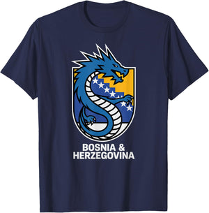 Proud Dragon Bosnia Herzegovina Country Favorite Cheer Flag T-Shirt - T-Shirt | Navy