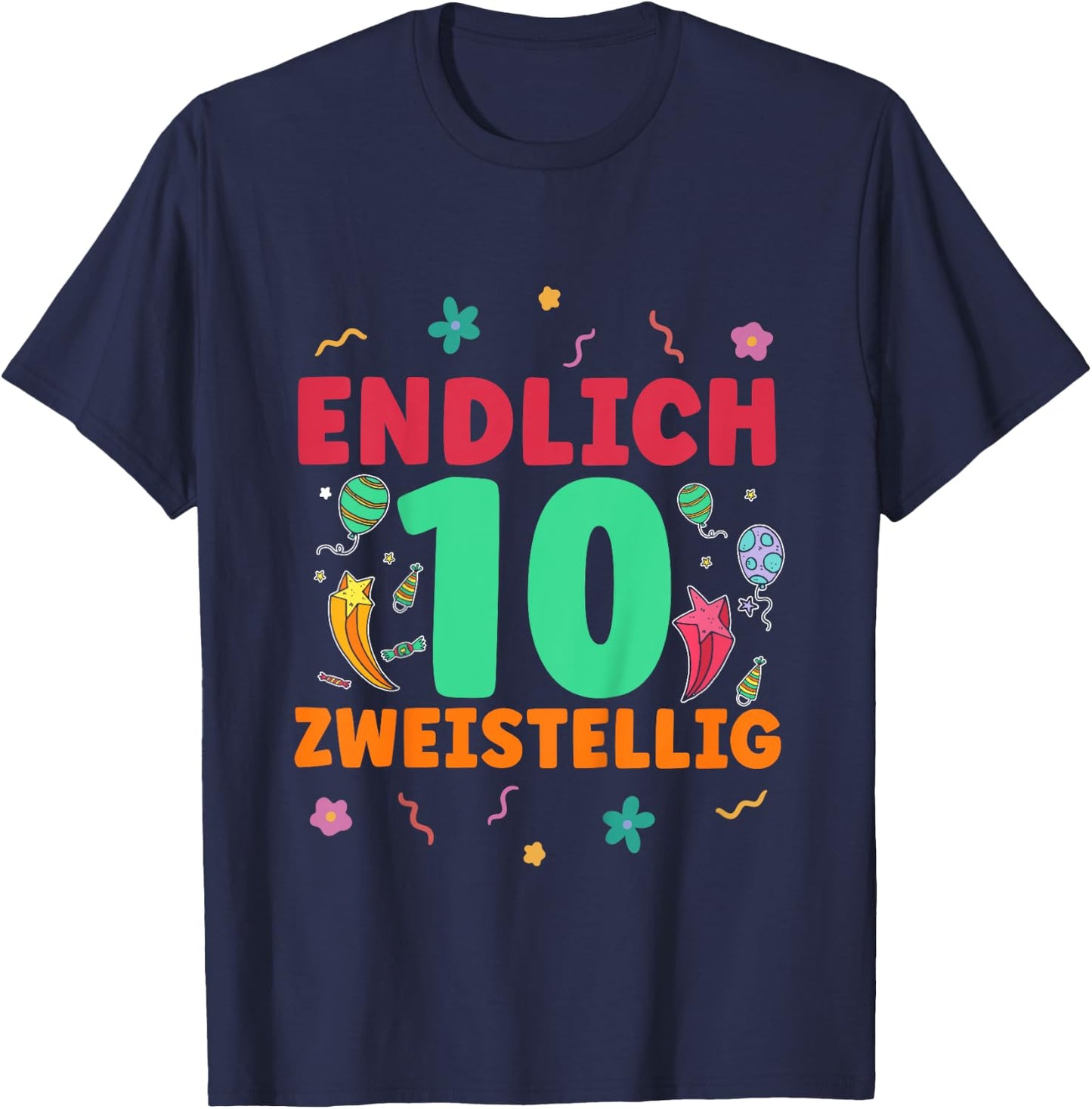 Children's 10th Birthday Finally Two-Digit Boy Girl 10 Years , black, 80 T-Shirt - T-Shirt | Navy