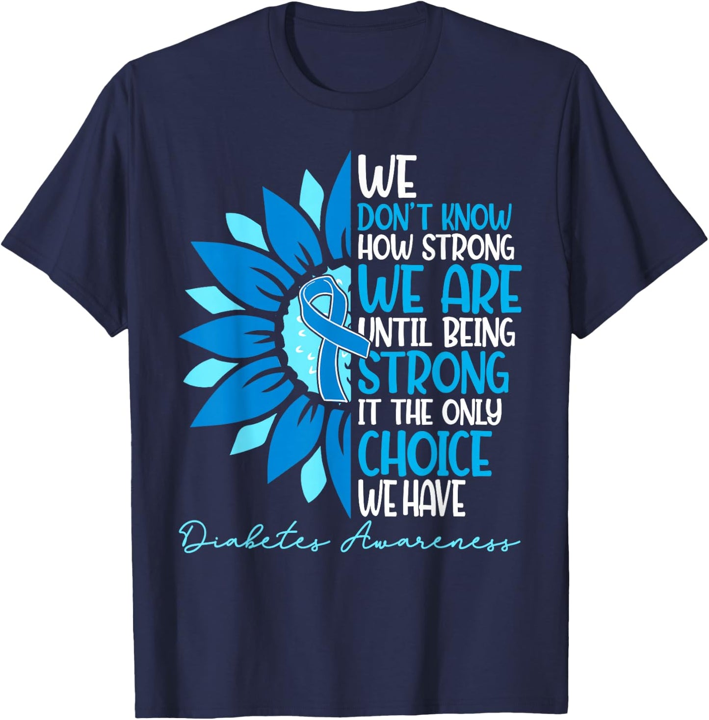 Sunflower Ribbon Blue Support Squad Diabetes Awareness T1D T-Shirt - T-Shirt | Navy