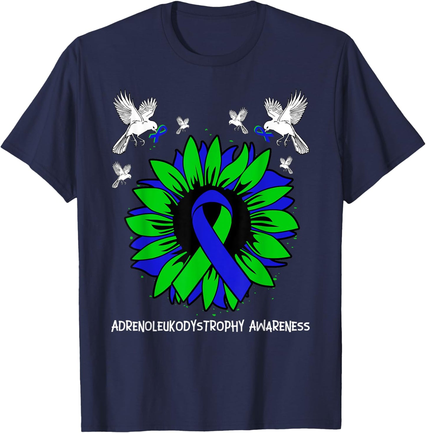 Adrenoleukodystrophy Awareness Ribbon Green Sunflower Bird T-Shirt - T-Shirt | Navy