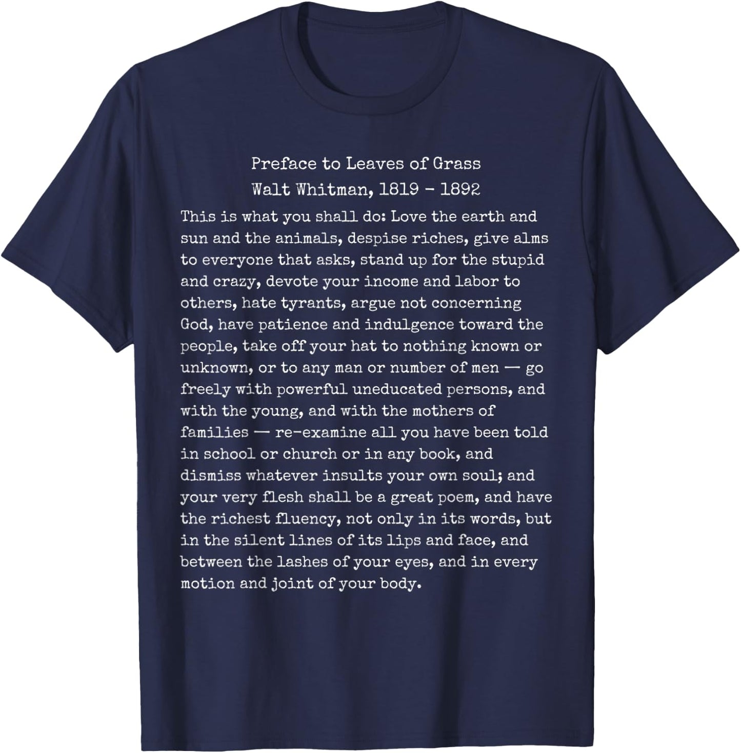 Walt Whitman Leaves of Grass What You Shall Do T-Shirt - T-Shirt | Navy