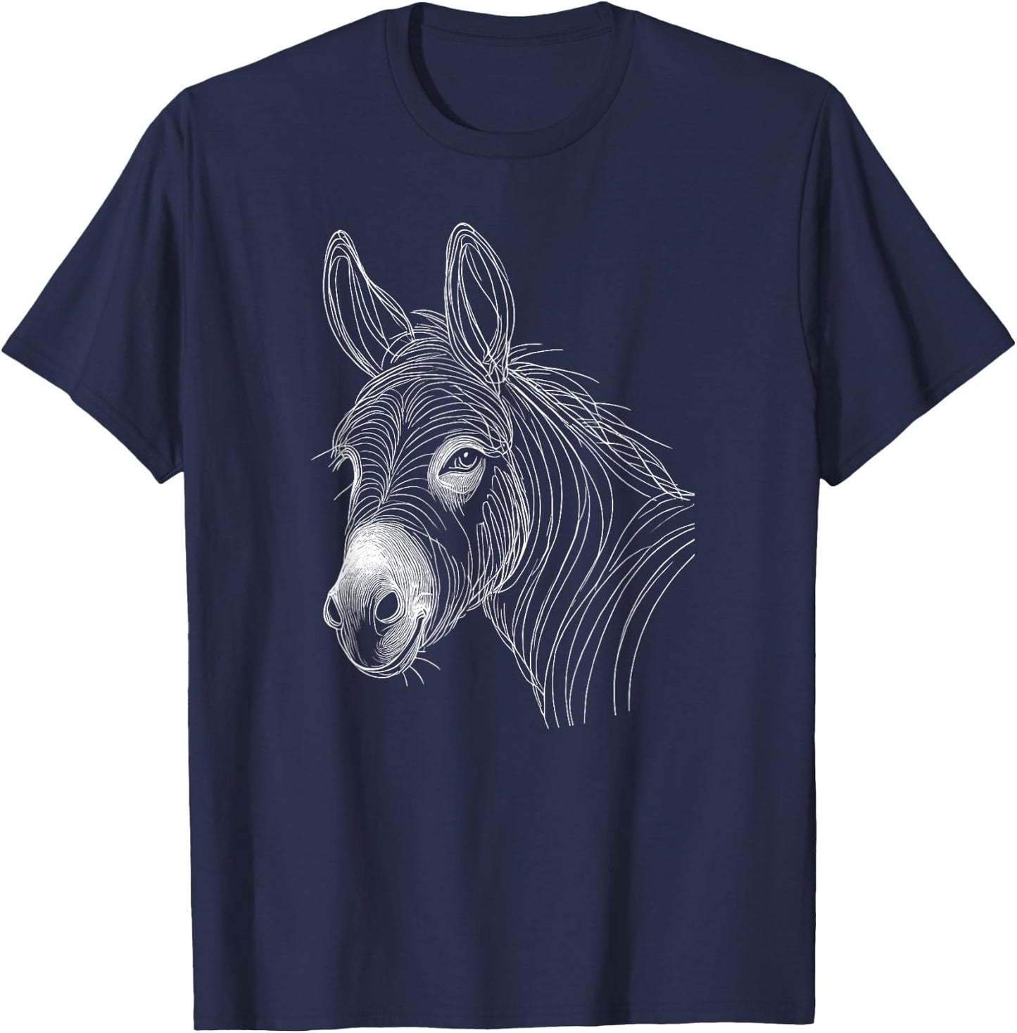 Line Art Donkey Donkeys , Black, S T-Shirt - T-Shirt | Navy