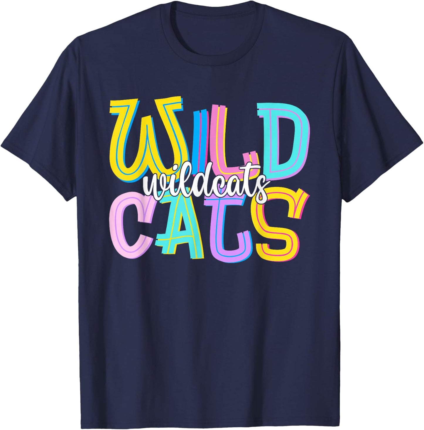 Wildcats School Spirit Groovy Back to School Girls T-Shirt - T-Shirt | Navy