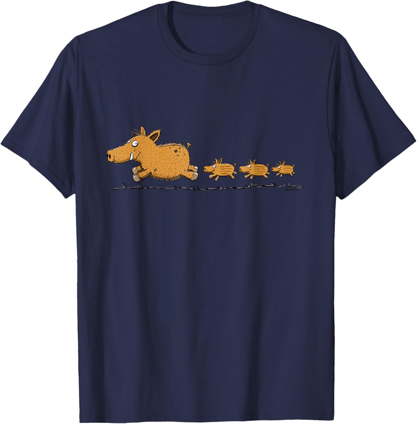 Lustiges Wildschwein Motiv mit Frischlingen Cartoon Waldtier T-Shirt - T-Shirt | Navy