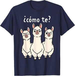 Como Te Llamas Shirt Funny Llama Spanish Teacher Joke T-Shirt - T-Shirt | Navy