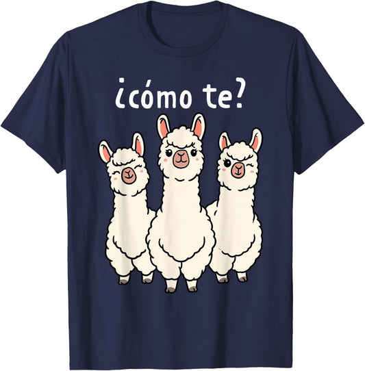 Como Te Llamas Shirt Funny Llama Spanish Teacher Joke T-Shirt - T-Shirt | Navy