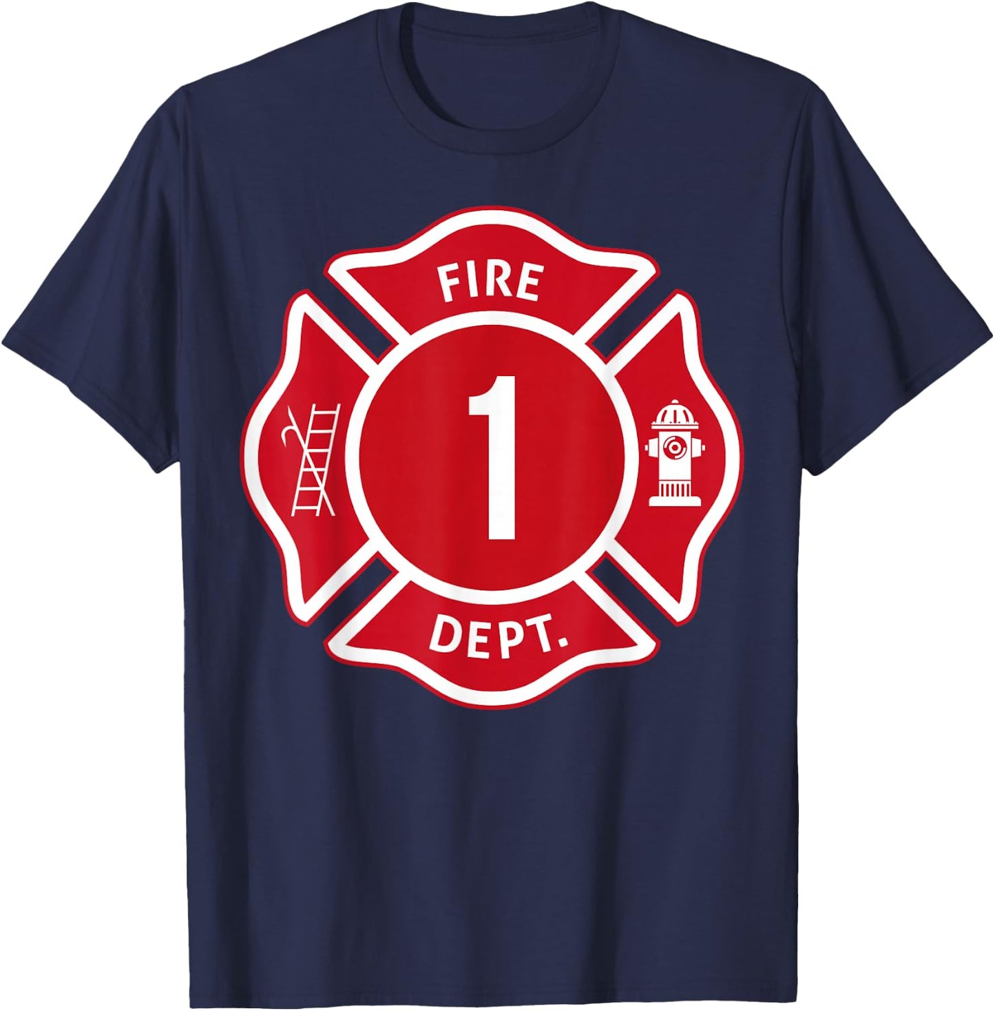 Kids Fire Truck 1st Birthday Boy Firefighter 1 Year Old T-Shirt - T-Shirt | Navy