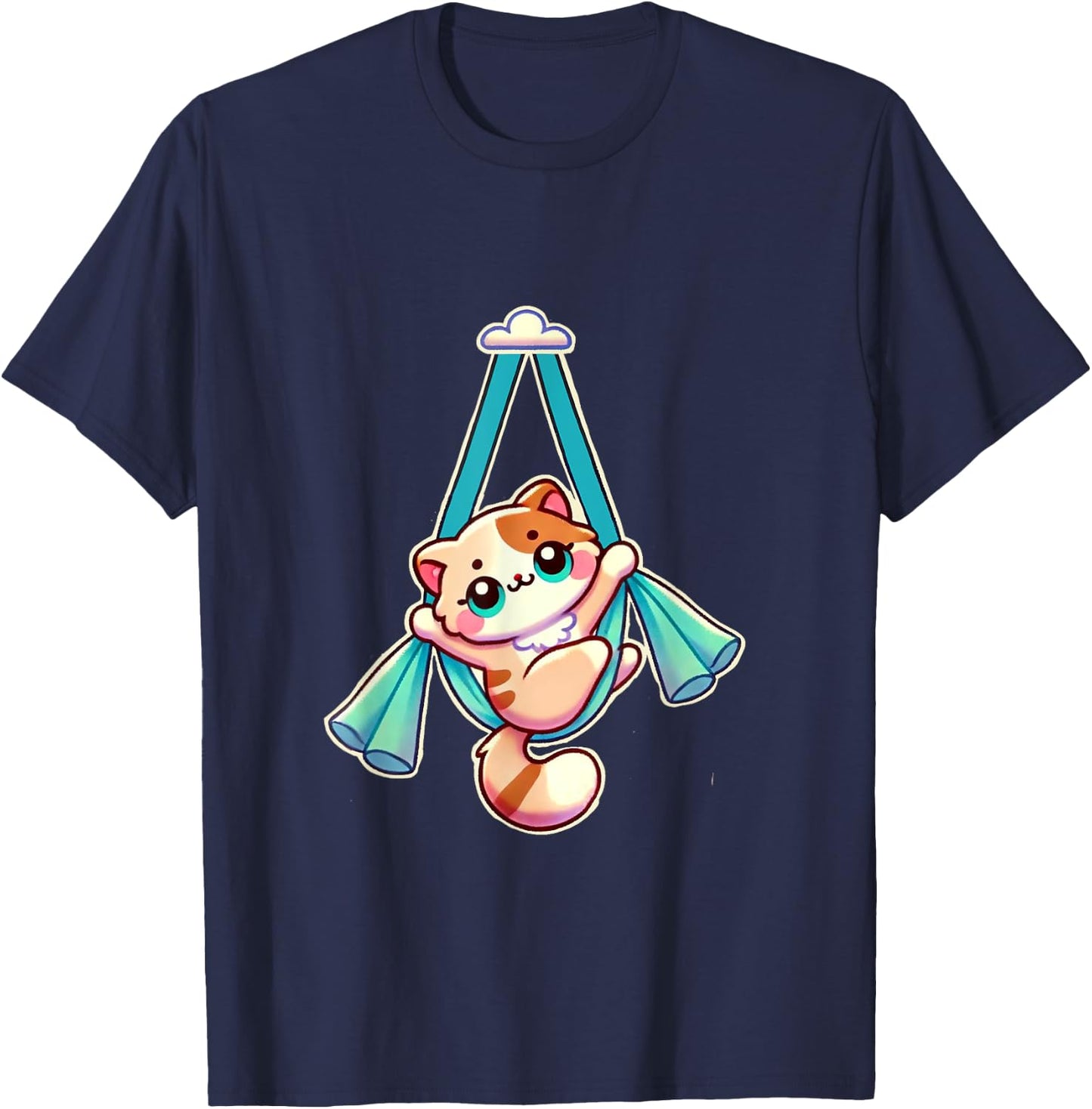 AD Designs Hang In There Aerial Kitty Aerialist Cat Silks T-Shirt - T-Shirt | Navy