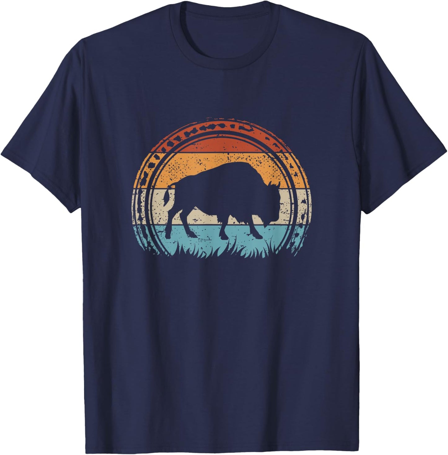 Retro Bison National Park Vintage American Buffalo T-Shirt - T-Shirt | Navy
